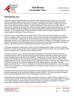 CV for Neil Broom Expert Witness in Computer Forensics Investigations in Scottsdale